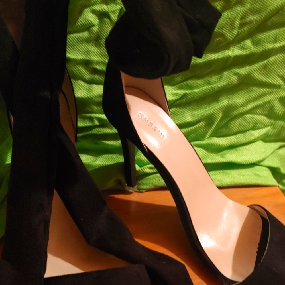 Black fabric high heel